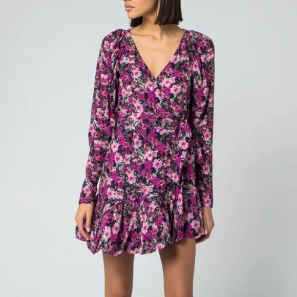 NWT Rotate Birger Christensen Nancy Purple Black Cherry Flower Floral Dress 10 - Picture 1 of 16